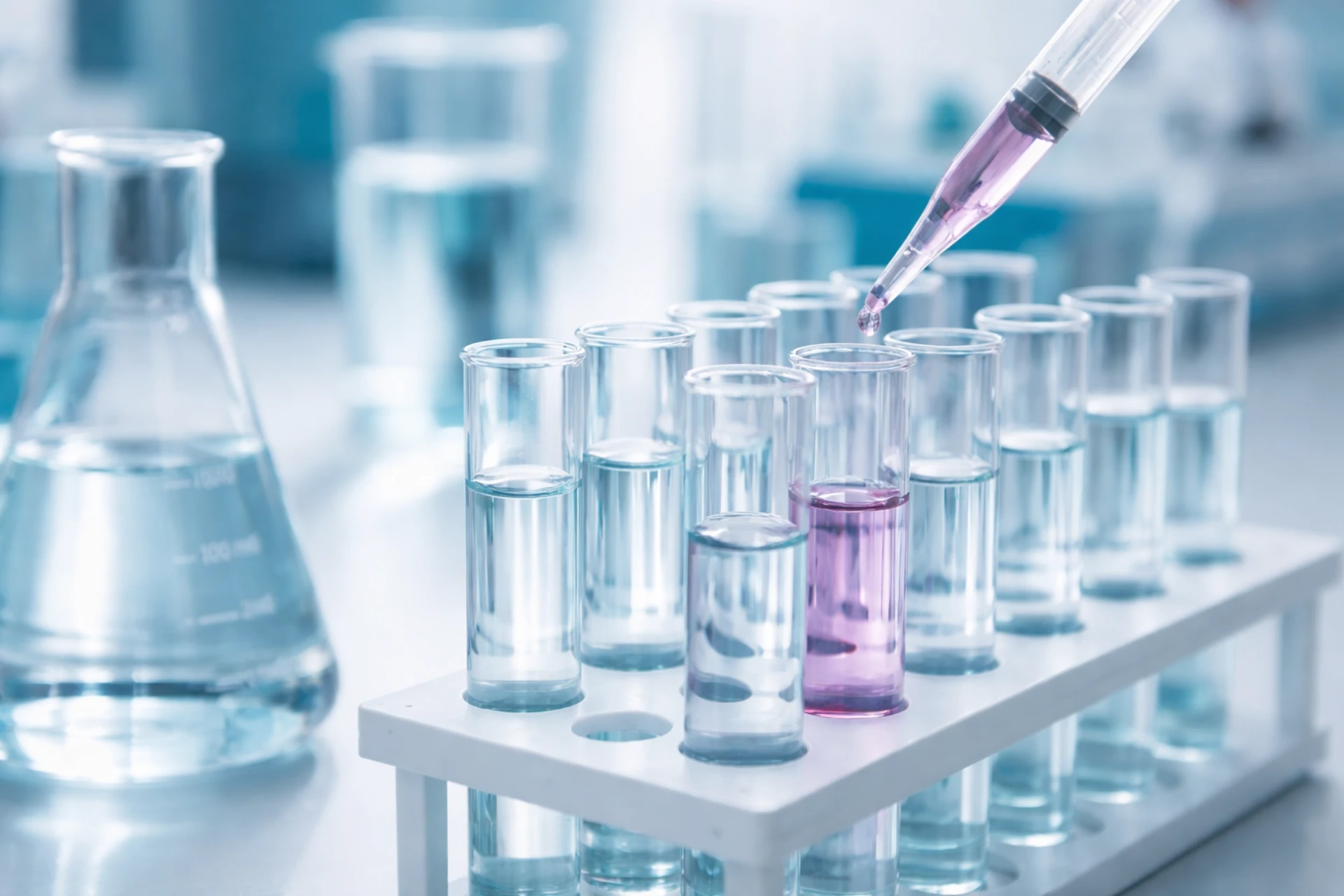 Muestras de agua en el laboratorio